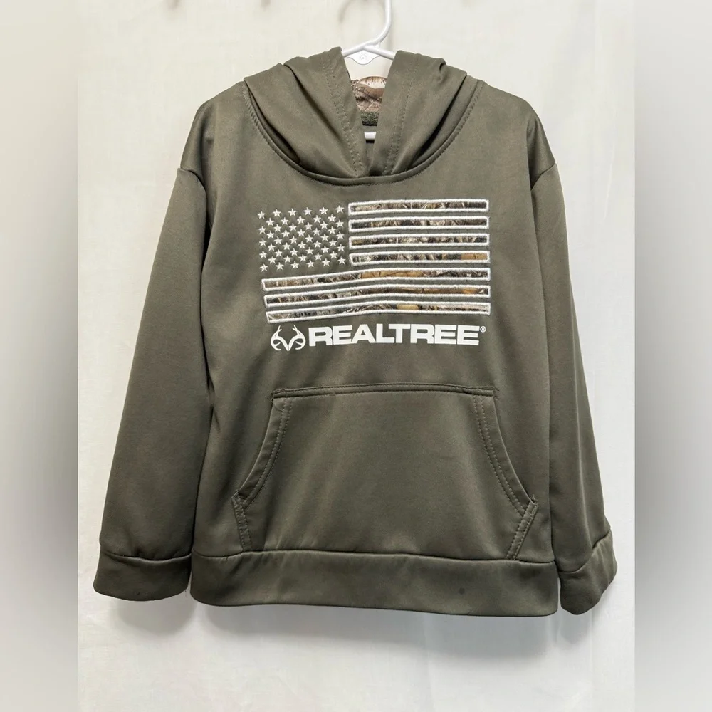 Realtree Boys Size 5 Dark Green Camouflage Flag Sweatshirt Hoodie 0112